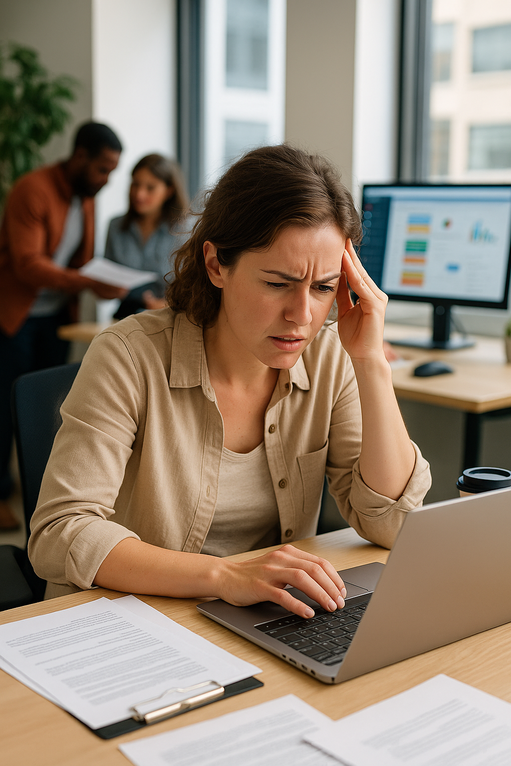 Frustrated employee trying to translate documents