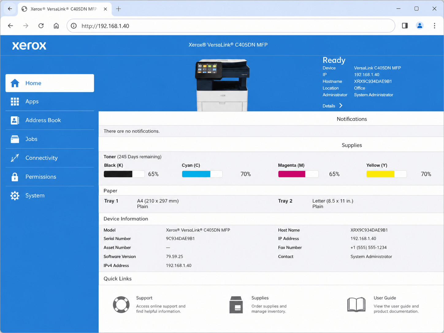 Screenshot of entering the printer IP address in browse